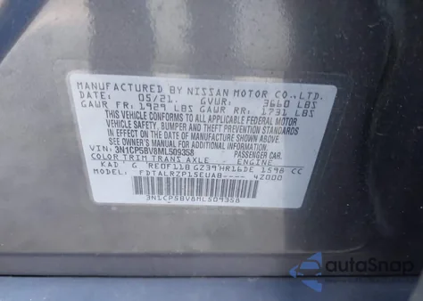 2021 Nissan Kicks S Xtronic Cvt z USA, uszkodzony, nr VIN 3N1CP5BV8ML509358